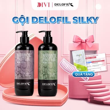 Dầu gội xả Delofil Silky Smooth sạch gàu, kiềm dầu, mềm mượt chống gãy rụng phục hồi tóc 500/800ml - Mỹ phẩm DiVi