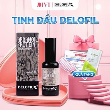 Tinh dầu dưỡng tóc Delofil Argan Oil với collagen keratin phục hồi sâu tóc hư tổn, xơ yếu 50ml - Mỹ phẩm Divi