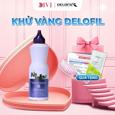 Dầu gội tím khử vàng tóc tẩy giữ màu tóc nhuộm làm mềm mượt tóc Delofil No Yellow 500ml - Mỹ phẩm Divi