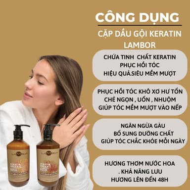 Dầu Gội Xả KERATIN LAMBOR 1000ml * 2 Sạch Gàu Ngăn Dầu Chống Gãy Rụng Phục Hồi Nang Tóc Siêu Mượt